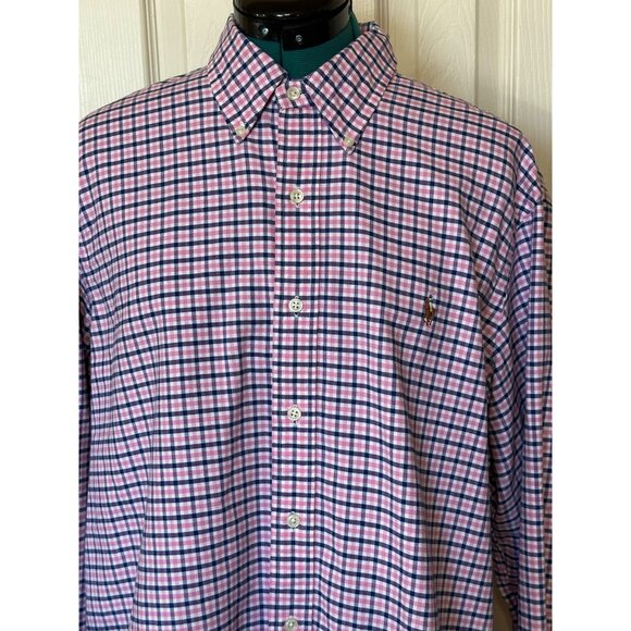 Men's Ralph Lauren Brand Button-Down Shirt 100% Cotton Pink Plaid Size XL - Picture 2 of 16